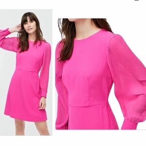 J. Crew Vibrant Pink Long Sleeve Dress